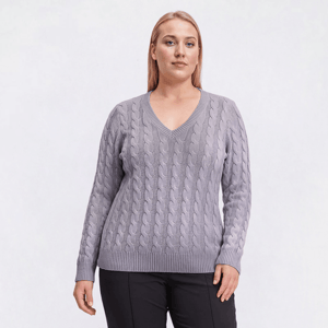 Plus Size Preswick & Moore(R) Long Sleeve Cable Knit V Neck Sweater